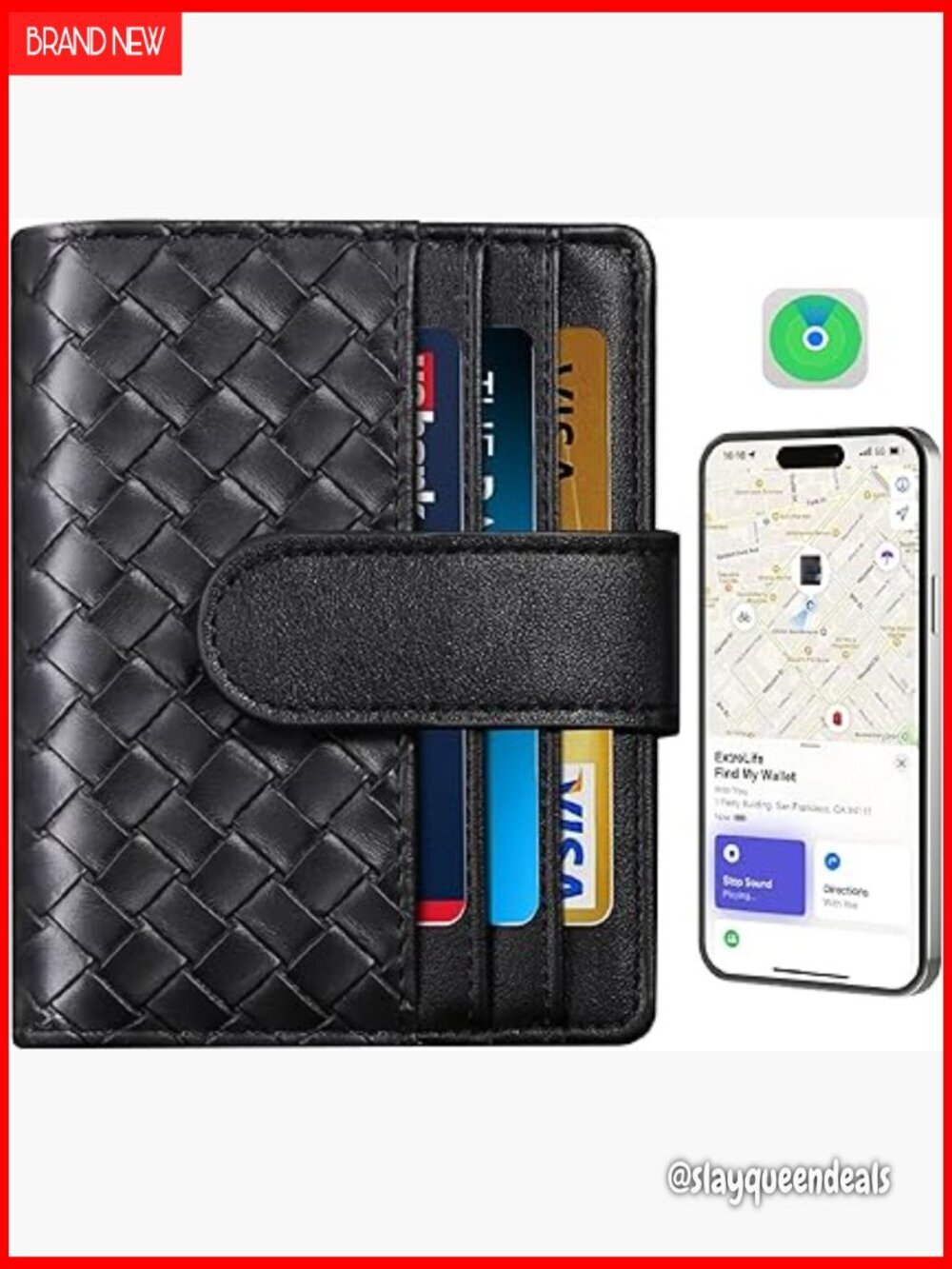 Slim Vegan Leather Wallet with Find My Tracker RFID Blocking Bifold